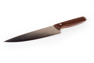 Kitchen large chef's knife on a white background