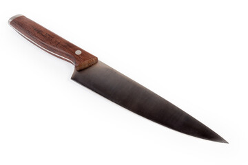 Kitchen large chef's knife on a white background