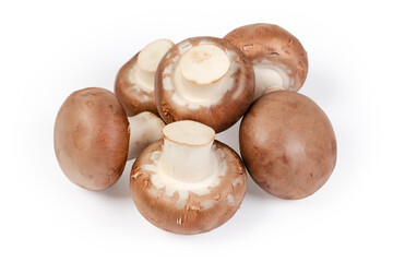 Cultivated raw royal champignon mushrooms on a white background