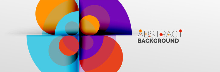 Obraz premium Bright color circles, abstract round shapes and triangles composition with shadow effects. Vector modern geometric design template