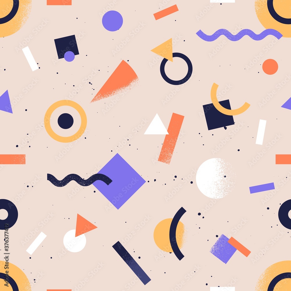 Aufkleber Seamless pattern with abstract geometrical shapes. Trendy colorful retro background with geometric figures. Stylish wallpaper or fabric print. Flat vector textured repeatable backdrop