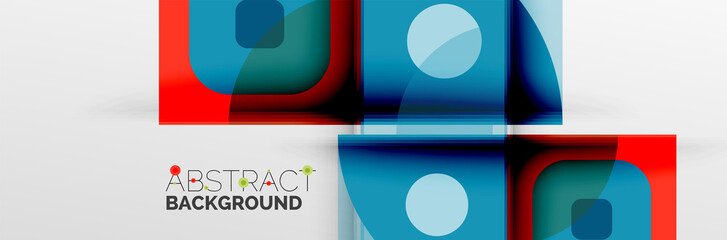 Bright color circles, abstract round shapes and triangles composition with shadow effects. Vector modern geometric design template