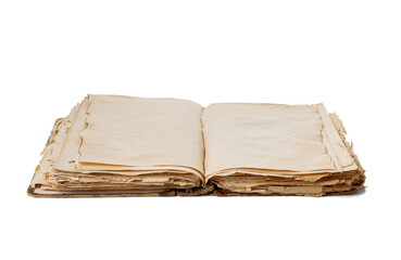 Open old book on white background