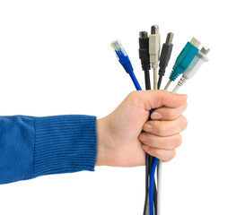 Computer cables in hand
