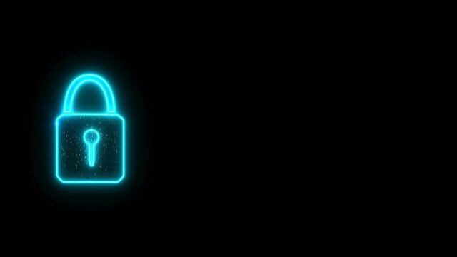 Security lock binary digital paticle explosive random number motion radial blur technology big data and gold numeric background on black screen