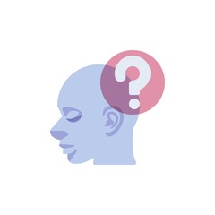 Head with question mark flat icon, vector sign, thinking head colorful pictogram isolated on white. Symbol, logo illustration. Flat style design