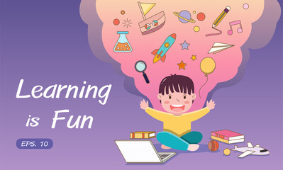 E-learning for kids, landing page template. Online early childhood education courses. home schooling.