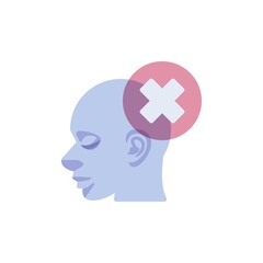 Head with cross mark flat icon, vector sign, wrong think colorful pictogram isolated on white. Symbol, logo illustration. Flat style design