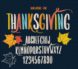 Obraz premium Font thanksgiving day. Typography alphabet with colorful autumn illustrations.