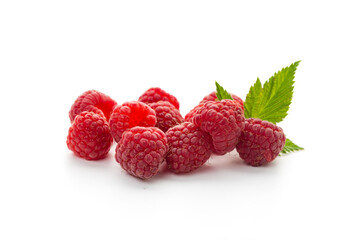  raspberries with leaf isolated on a white background
