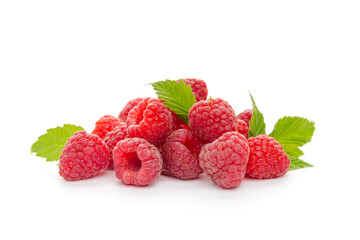  raspberries with leaf isolated on a white background