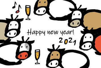 New Year's Card Of Cow's Party