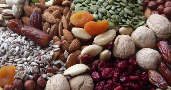 Nuts and seeds. View from above