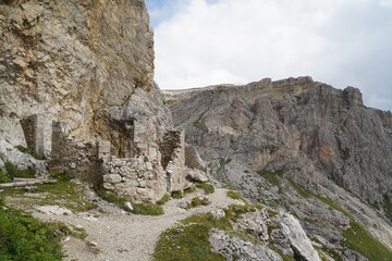 historic battlements and tunnels from World War I in the Italian Dolomites