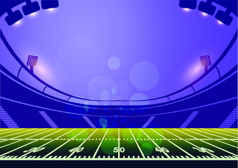 Fototapeta na wymiar American football arena field with bright stadium lights design.