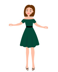 Girl in green evening dress Digital paper doll Fashion girl clothes vector illustration