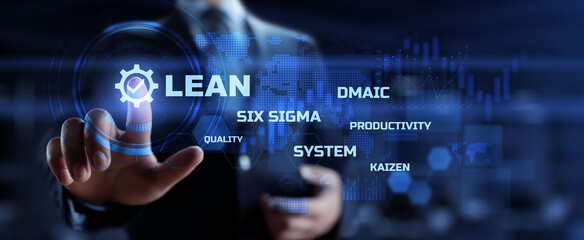 Lean manufacturing DMAIC, Six sigma system. Business and industrial process optimisation concept on...
