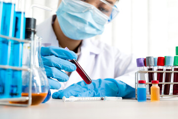 Professional doctors perform find virus tests from samples of blood tests to diagnose coronary virus infections analysis and sampling of infectious