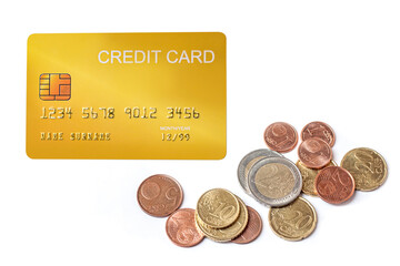 demo credit card  with euro money on white background.