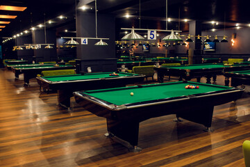 Billiard tables in a fashionable night club