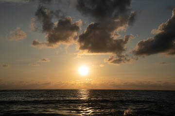 Beautiful cloudy sky in sunset time / background texture / nature sky