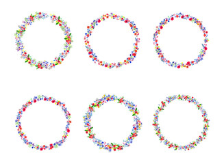Floral Frame Collection. Set of cute retro flowers arranged un a shape of the wreath for invitations and cards