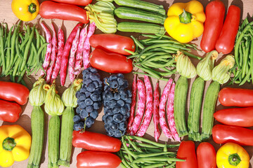 geometric composition of fruits and vegetables top view