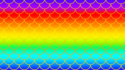 mermaid pattern golden on rainbow colorful background, fish scale pattern gold art line on rainbow background, mermaid tail pattern line art for decoration © cgdeaw