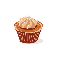 Sweet delicious cupcake with cream. Tasty freshly baked dessert, confectionery product flat vector illustration on white background