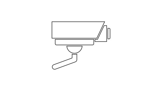 Black line Security camera icon isolated on white background. 4K Video motion graphic animation.