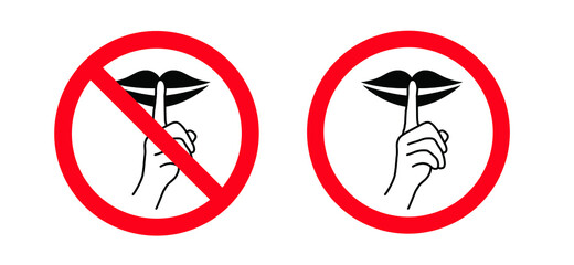 Stop, please be quiet icon (psssst ). Forbad, silence no speaking or no talking ( shhh ). Funny vector flat icons silhouette Silent finger over lips or mouth sign. Sound off. Secret asking to silence