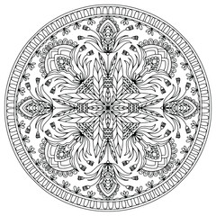 arabic style flowers and ornaments forming a mandala drawn on a white background for coloring, vector, mandala, folk