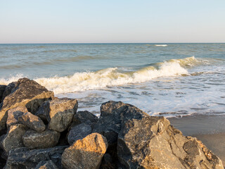 Relaxing seascape with wide horizon of the sky and the sea