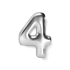 Silver Number Balloon 4 Four. Vector realistic 3d character