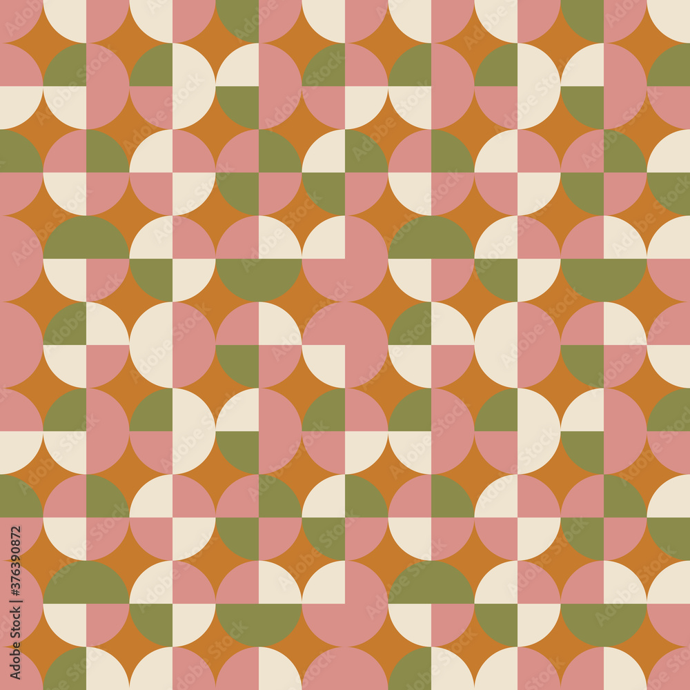 Aufkleber Geometric seamless pattern. Vector background with simple shapes like semi cirles and squares in neutral muted pastel colors.