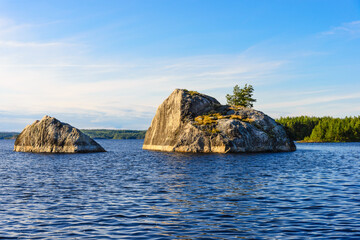 Two large stones in the middle of Lake Ladoga.