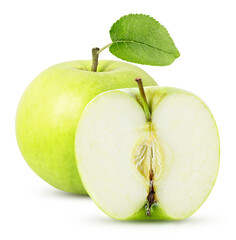 three green apple sliced isolated on a white background