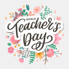 Happy Teacher's day inscription. Greeting card with calligraphy. Hand drawn lettering. Typography for invitation, banner, poster or clothing design. Vector quote.