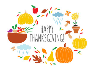 Thanksgiving day card with the fall kitchen garden harvest