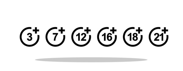 Age ratings icon set in trendy flat style. Age restriction symbol for your web site design, logo, app, UI Vector EPS 10.	