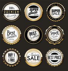 Collection of retro gold and black badge and label design