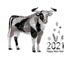 Happy New Year 2021, bull symbol