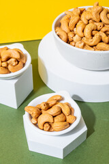 Cashew nuts in wooden bowl