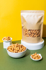 Cashew nuts in wooden bowl