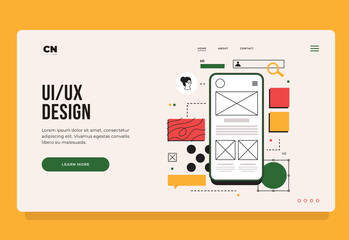 Layout of blocks of mobile applications on smartphone screen. UX/UI design concept. Mobile app interface template. Web page template for internet industry. Landing Page. Vector flat illustration.