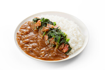 ほうれん草とベーコンのバターソテーをトッピングしたカレーライス