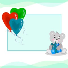 Festive card with balloons and cute teddy bear.
Vector composition with place for text.