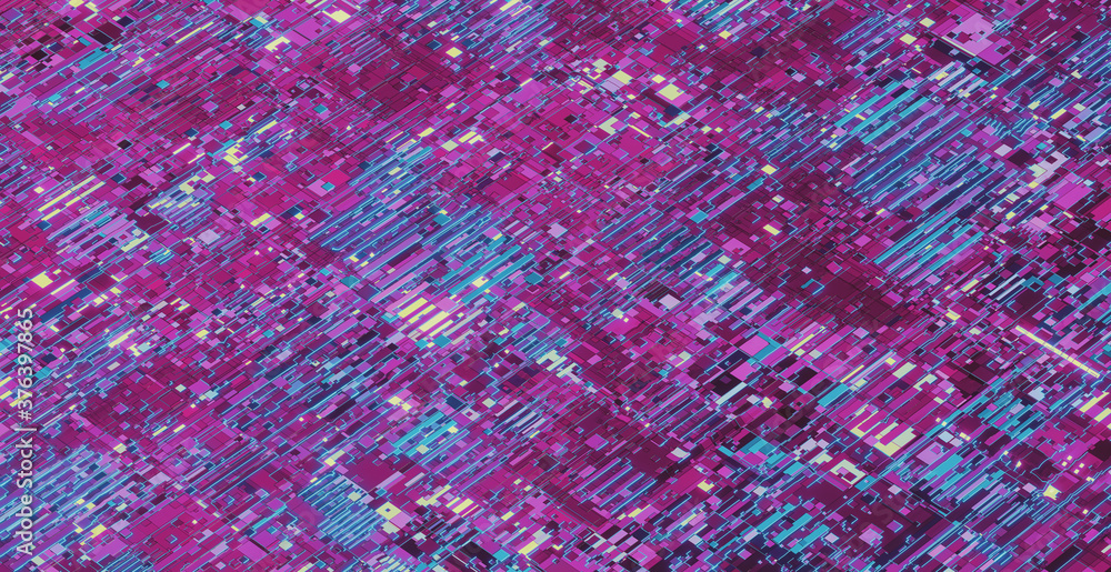 Poster 3d rendering illustration of an abstract background with neon lights and patterns