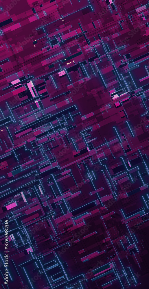 Poster 3d rendering illustration of an abstract background with neon lights and patterns