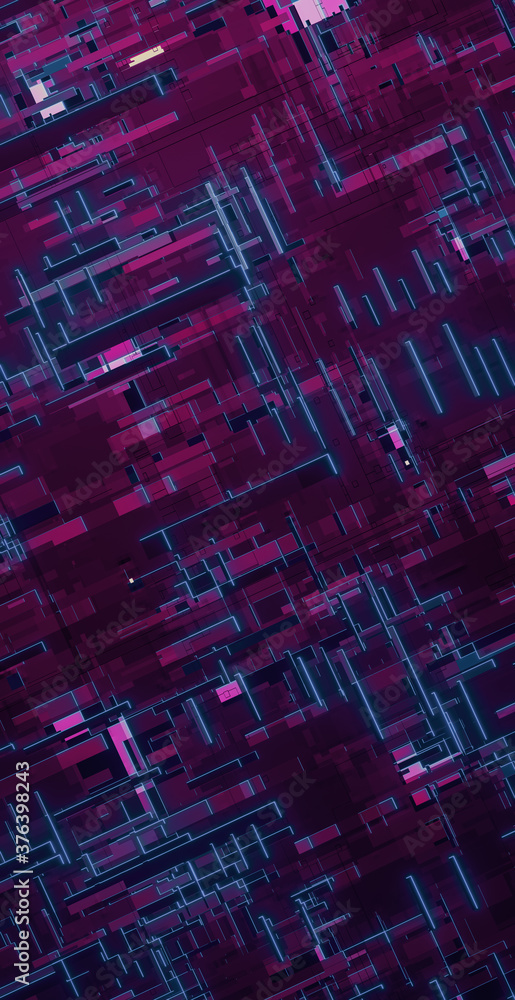 Poster 3d rendering illustration of an abstract background with neon lights and patterns